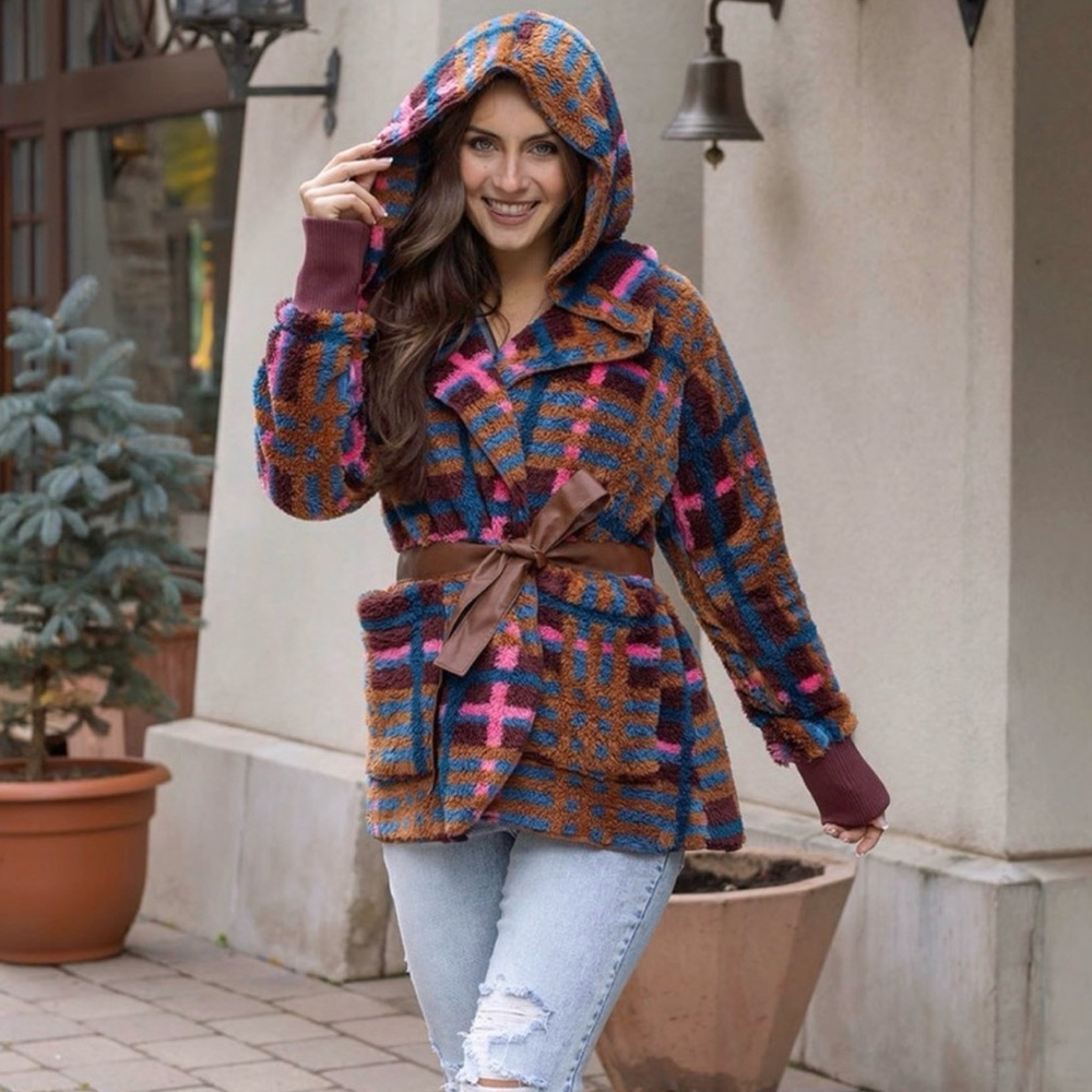 Grace & Lace Jewel Plaid Wrap Jacket L/XL NWT
